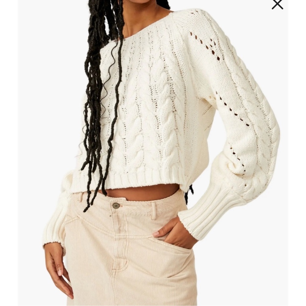 NWOT Free People Women's White/ Cream Cable Knit Sweater
